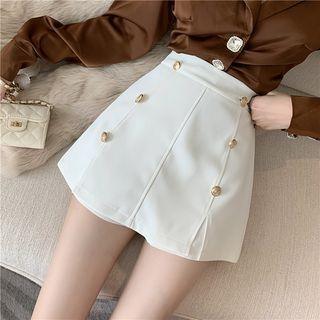 High Waist Double-breasted Skort