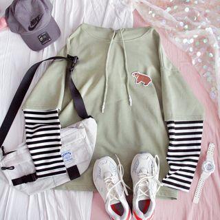 Mock Two-piece Bear Applique Hoodie