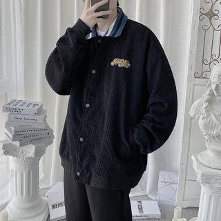 Corduroy Letter Embroidered Shirt Jacket