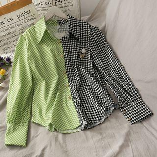 Colorblock Loose Shirt Green & Black - One Size