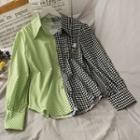 Colorblock Loose Shirt Green & Black - One Size