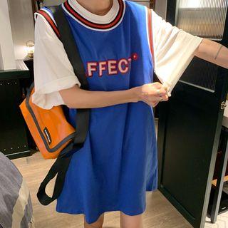 Lettering Oversize Tank Top / Crew-neck Elbow-sleeve T-shirt