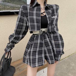 Plaid Jacket / Shorts / Spaghetti Strap Top