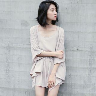 Set: Camisole Top + Open-front Jacket + Wide Leg Shorts As Shown In Figure - One Size