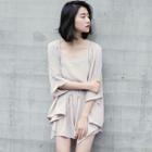 Set: Camisole Top + Open-front Jacket + Wide Leg Shorts As Shown In Figure - One Size