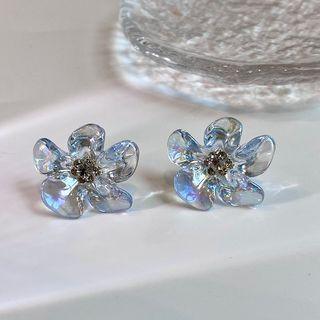 Flower Faux Crystal Earring 1 Pair - Transparent Blue - One Size