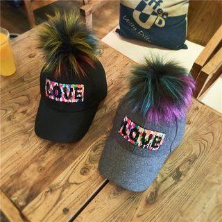 Sequined Lettering Pom Pom Cap