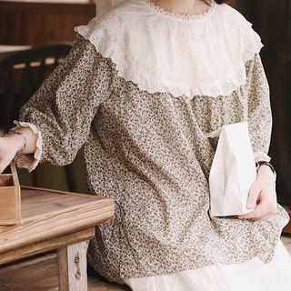 Embroidered Panel Floral Blouse Floral - Almond - One Size