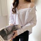 Cold-shoulder Bottom Long-sleeve Blouse White - One Size