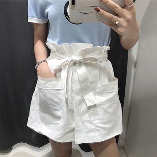 High-waist Ruffle Trim Shorts White - One Size