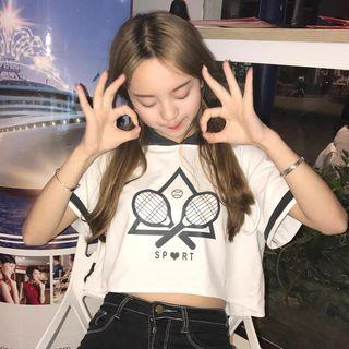 Tennis Print Short Sleeve Hoodie