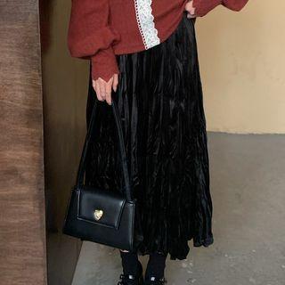 High Waist Velvet Midi A-line Skirt