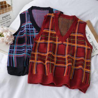 Loose-fit Checker Knit Vest