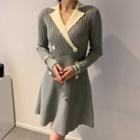 Collared Long-sleeve Knit A-line Dress