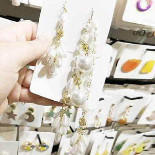 Non-matching Faux Pearl Rhinestone Fringed Earring 1 Pair - White - One Size