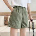 Embroidered Puppy Wide-leg Cargo Shorts