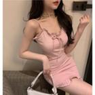 Spaghetti Strap Mini Sheath Dress Pink - One Size