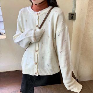 Round-neck Pointelle Knit Cardigan