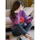 Letter-sequined Smiley-patched Pullover Purple - One Size
