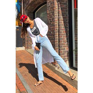 Drawstring-waist Sheer Cardigan