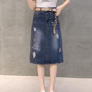 Distressed Denim Skirt / Belt / Set