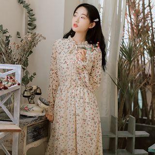 Small Floral Chiffon Long-sleeve Dress