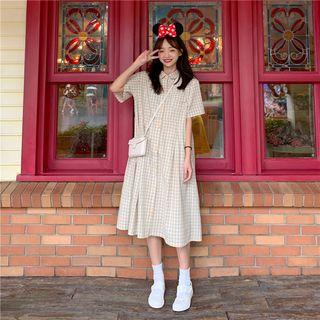 Short-sleeve Plaid Pocket Dress