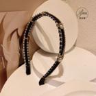 Faux Pearl Houndstooth Fabric Headband Black & White - One Size