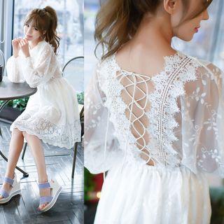 Long-sleeve Tie-back Lace Dress