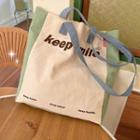 Lettering Canvas Tote Bag Green & Beige - One Size