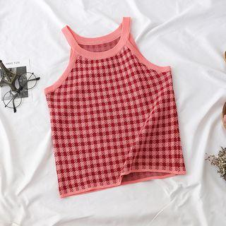 Check Halter Knit Top Pink - One Size