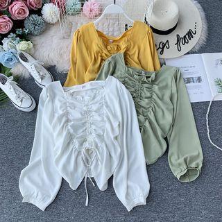 Puff Sleeve Drawstring Top