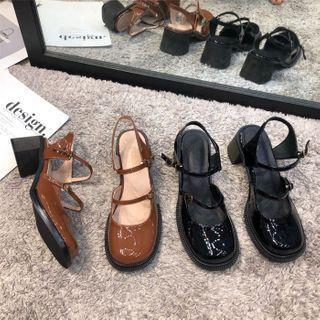 Block-heel Patent Mary Jane Sandals