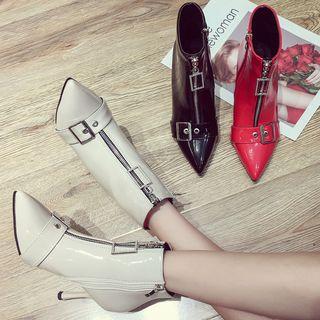 High Heel Front Zip Short Boots