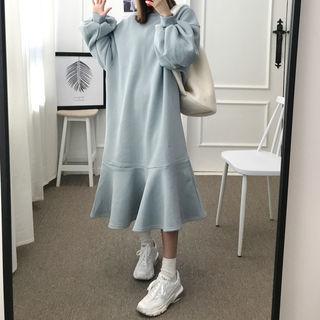 Dolman-sleeve Ruffle-hem Long Dress