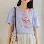 Flamingo Print Short-sleeve T-shirt Violet - One Size