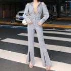 Cutaway-shoulder Denim Jumpsuit