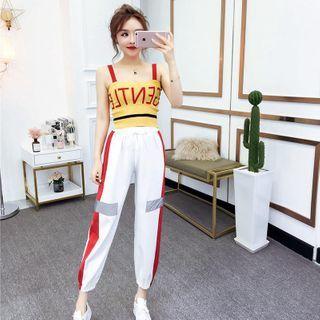 Set: Spaghetti Strap Letter Top + Paneled Harem Pants