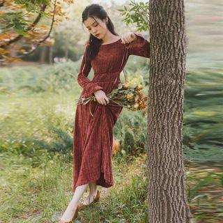 Bow Detail Flared-sleeve Maxi A-line Dress