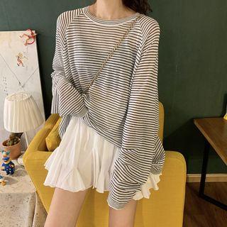 Long-sleeve Striped T-shirt / Mini A-line Skirt