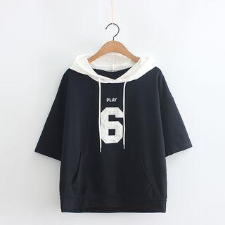 Number Applique Elbow Sleeve Hoodie
