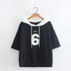 Number Applique Elbow Sleeve Hoodie