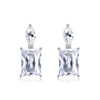 Sterling Silver Fashion Bright Geometric Rectangular Cubic Zircon Stud Earrings Silver - One Size