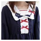 Cat-embroidered Contrast-collar Dress