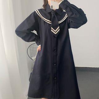 Sailor Collar Button Long Coat