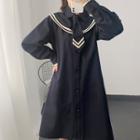 Sailor Collar Button Long Coat