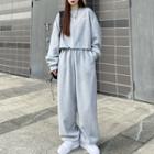 Set: Drawstring-hem Cropped Sweatshirt + Sweatpants