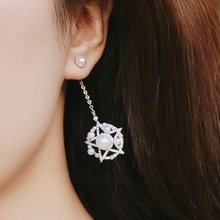 Faux Pearl Star Dangle Earring 1 Pair - Silver - One Size
