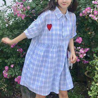 Heart Plaid Short-sleeve Dress