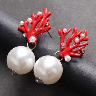 Coral Faux Pearl Dangle Earring